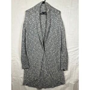 Eileen Fisher Grey Marled Knit Open Front Longline Cardigan Sweater Womens Med